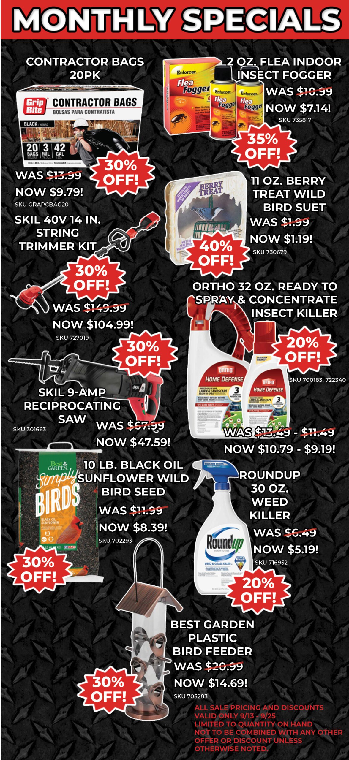 SEPT SPECIALS PRODUCT LISTS